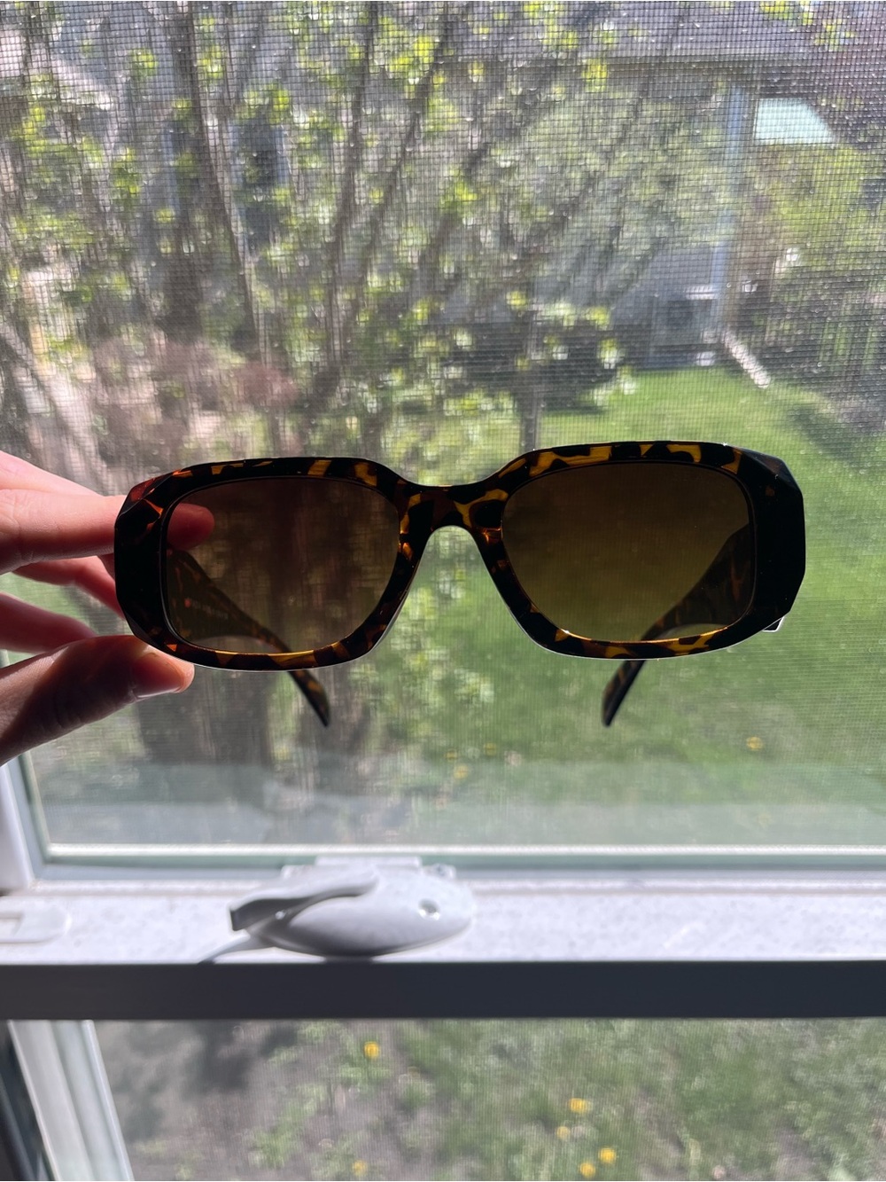 Prada Tortoiseshell Rectangular Sunglasses with Brown Lenses